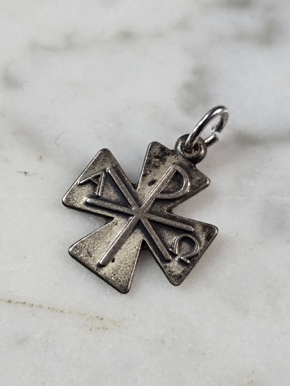 Womens Vintage Estate Sterling Silver Antaya Alpha Omega Cross Charm 1.1g E1666